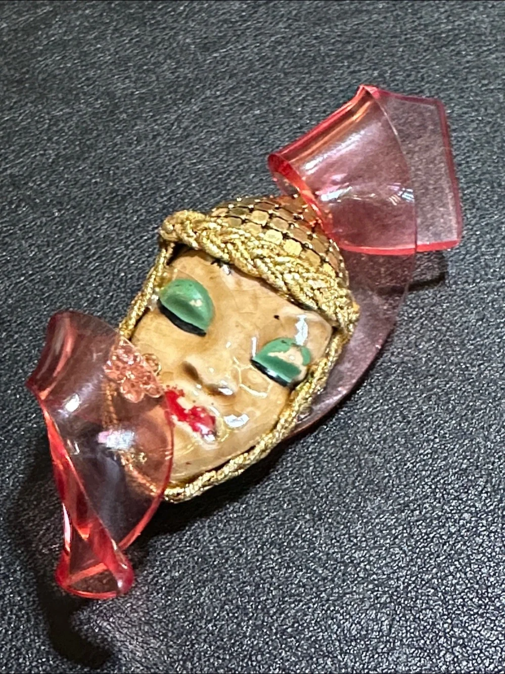 RARE 1940’s Elzac Victim Of Fashion Ceramic & Lucite Brooch